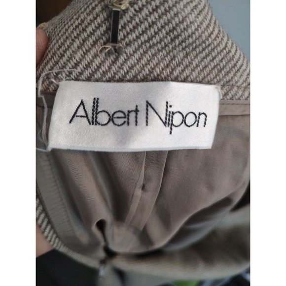 70's - 80's Albert Nipon Designer Wool Diagonal Striped Tan/Cream Skirt - Picture 11 of 11